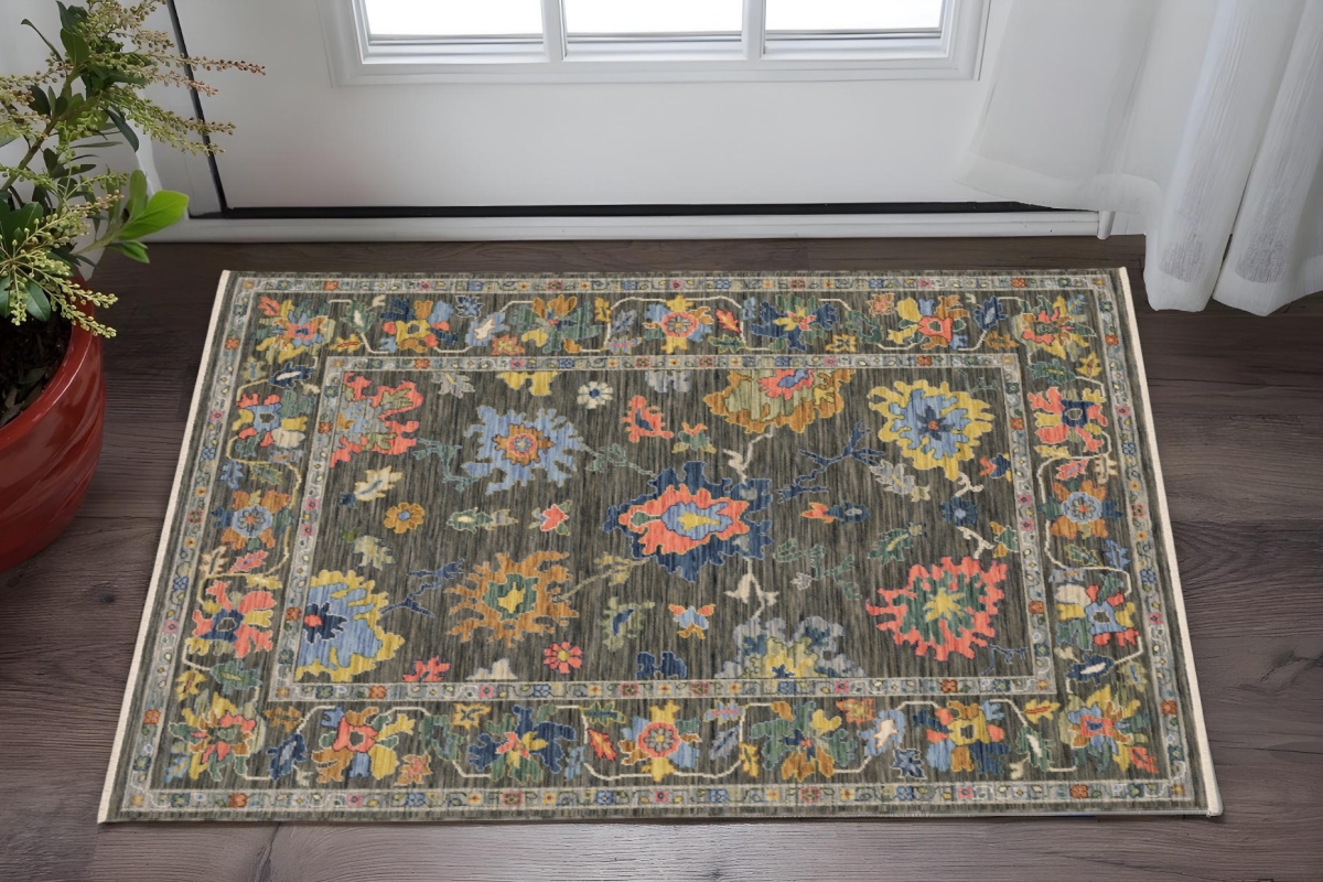575346 3 x 5 ft. Oriental Rectangle Area Rug with Fringe, Gray, Yellow & Blue