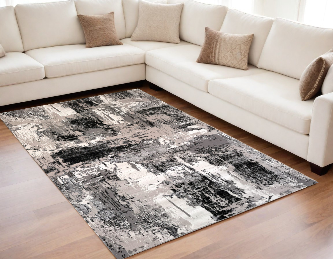 570080 5 x 8 ft. Abstract Rectangle Area Rug, Black, Gray & Beige