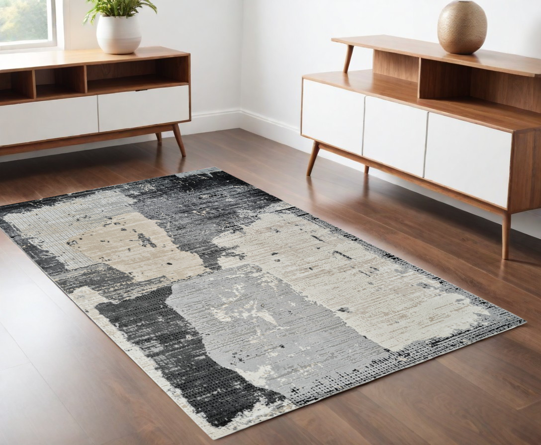 558840 4 x 6 ft. Abstract Distressed Rectangle Area Rug, Beige & Black