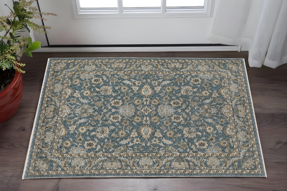 575415 3 x 5 ft. Oriental Rectangle Area Rug with Fringe, Blue & Beige