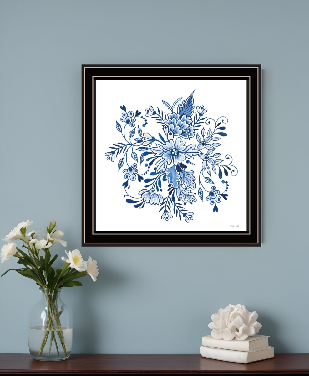 530116 Square Floral Calligraphy Sketches Black Framed Print Wall Art