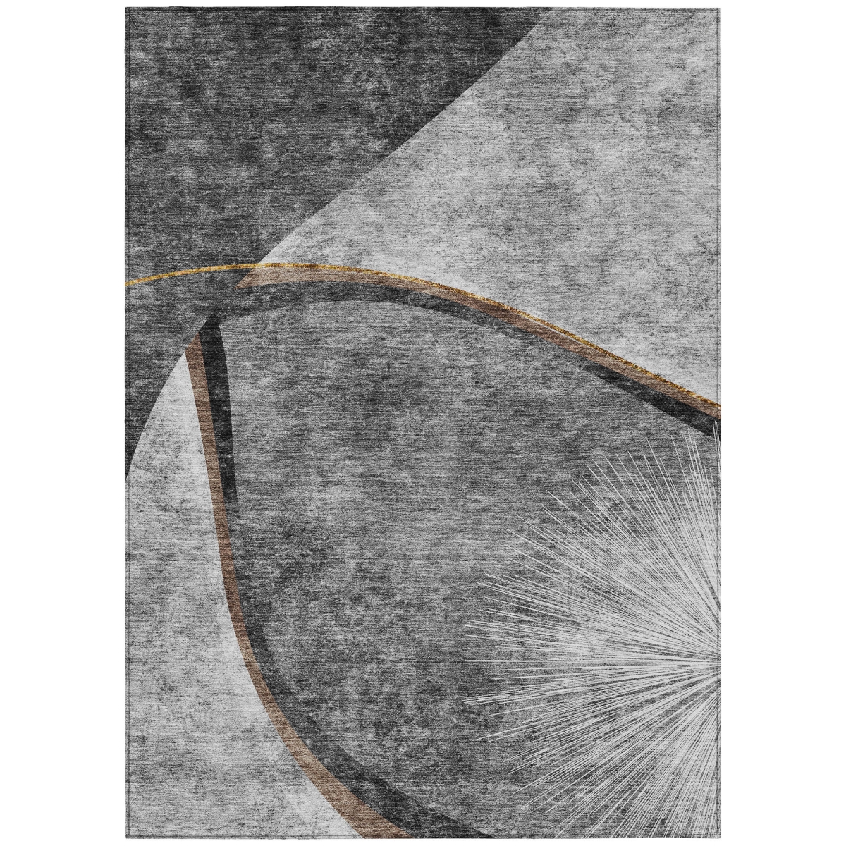 582255 5 x 8 ft. Abstract Washable Indoor & Outdoor Rectangle Area Rug, Gray, Chocolate & Silver