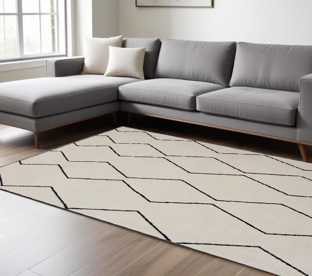 534404 7 x 10 ft. Geometric Power Loom Distressed Non Skid Rectangle Area Rug, Beige & Black