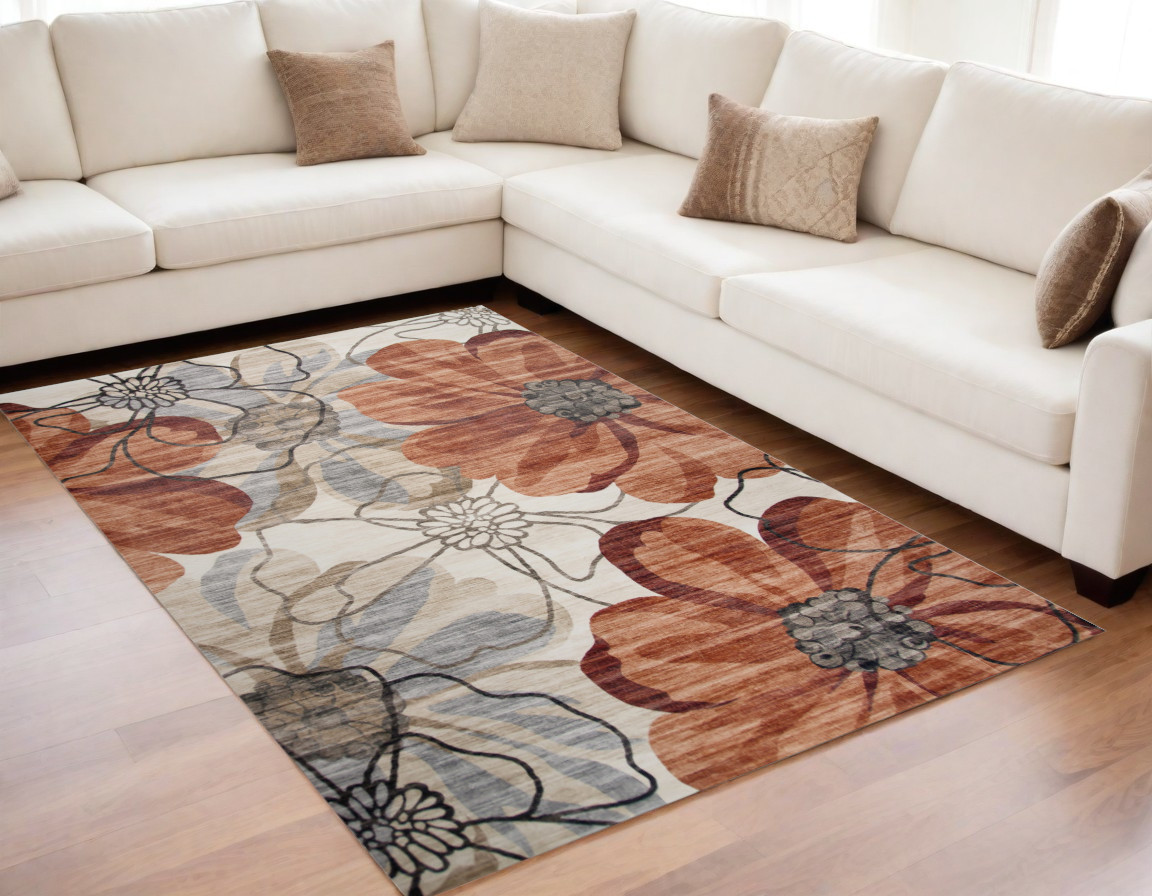 530588 5 x 8 ft. Floral Distressed Rectangle Area Rug, Red & Beige