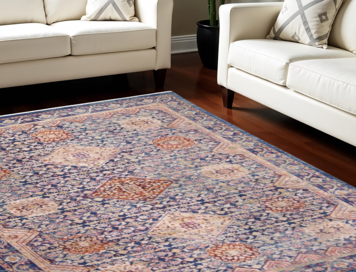 565983 9 x 13 ft. Oriental Power Loom Rectangle Area Rug, Blue, Red & Gold