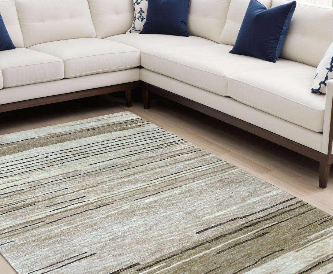 534392 7 x 10 ft. Abstract Power Loom Distressed Non Skid Rectangle Area Rug, Beige & Brown