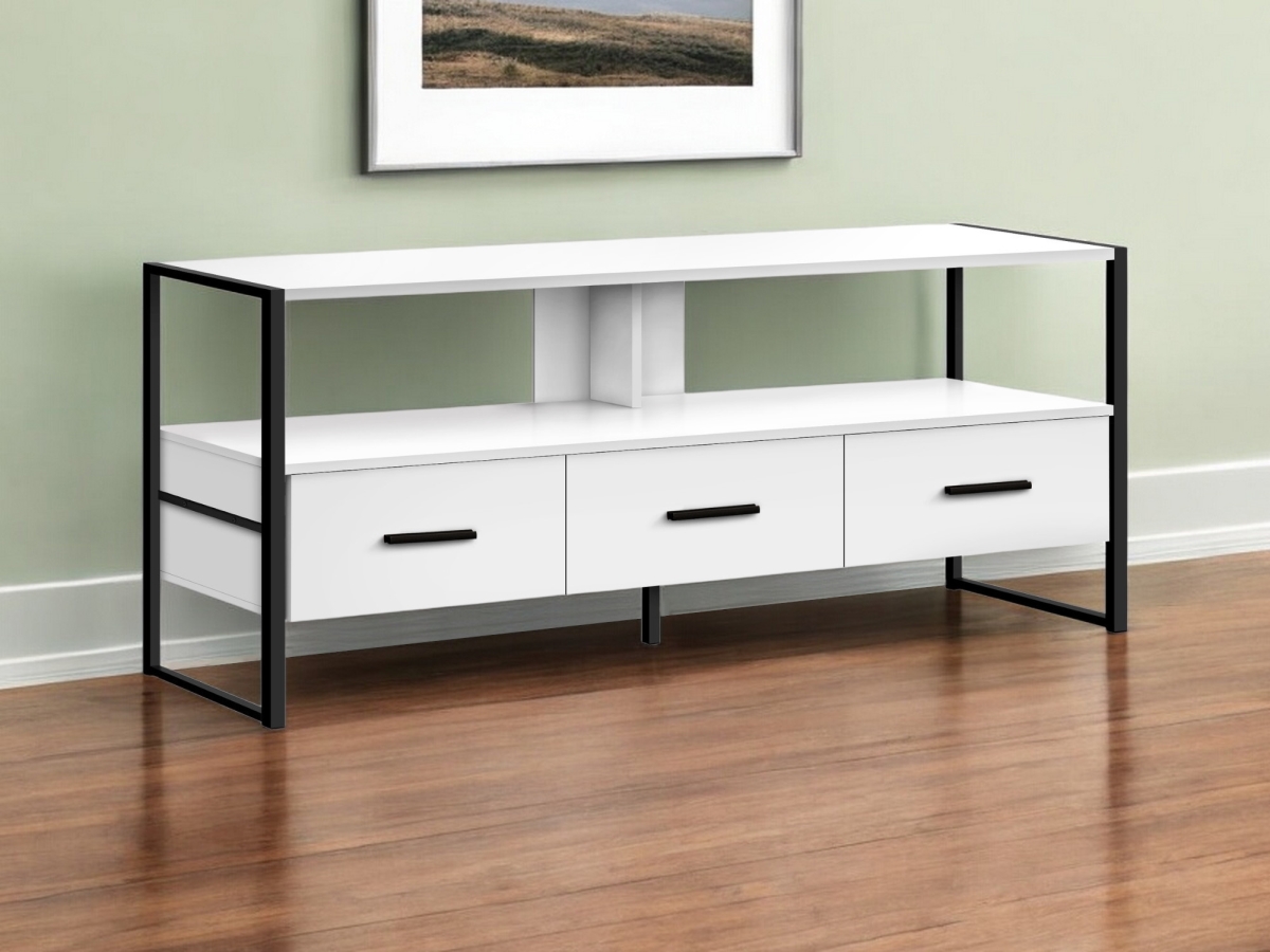 490370 49 in. White Cabinet Enclosed Storage TV Stand