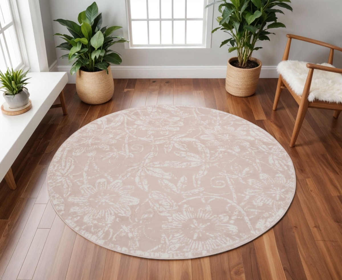 551484 8 x 12 ft. Floral Distressed Non Skid Rectangle Area Rug, Pink & Ivory