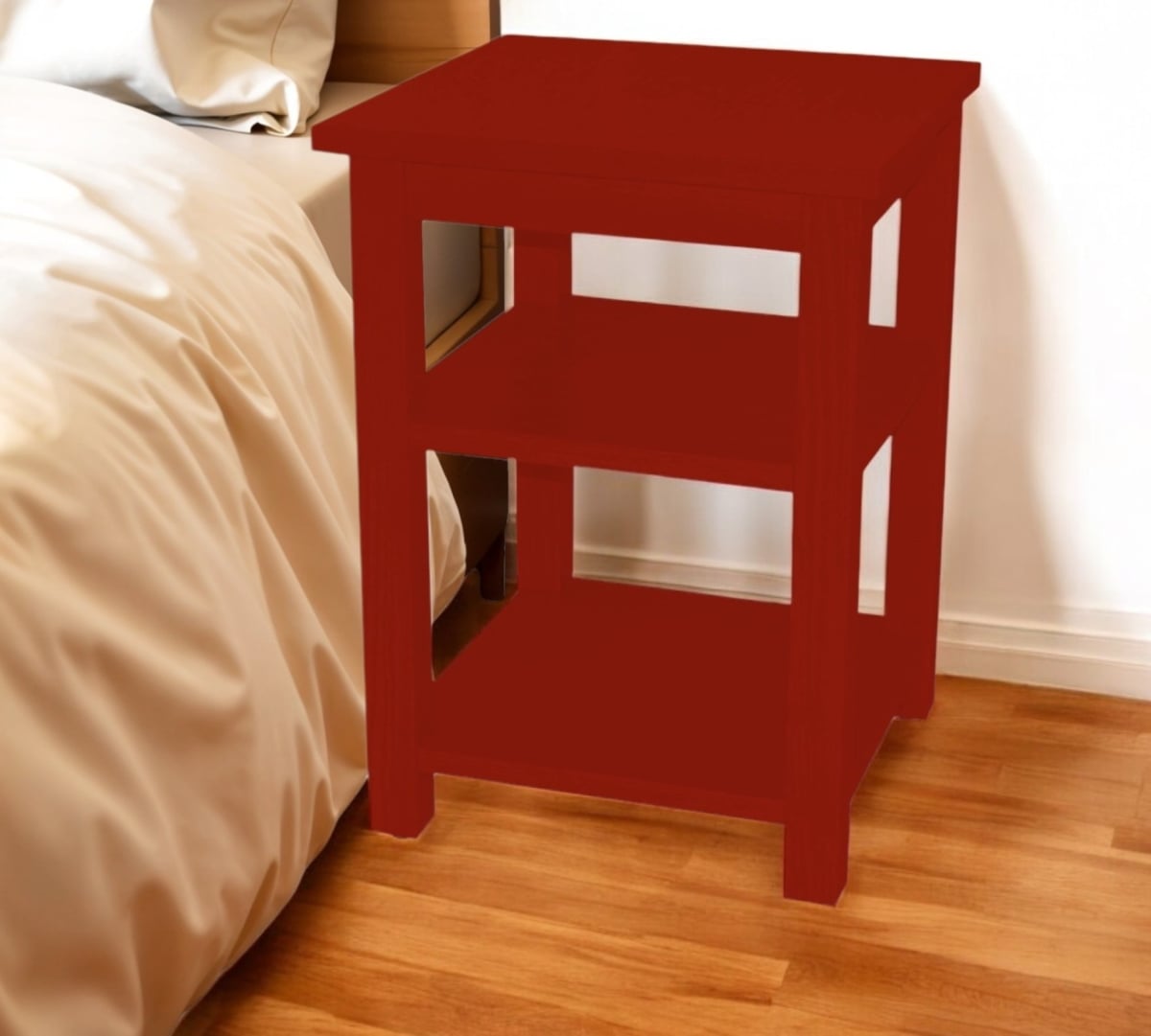 548324 28 in. Red Solid Wood Nightstand
