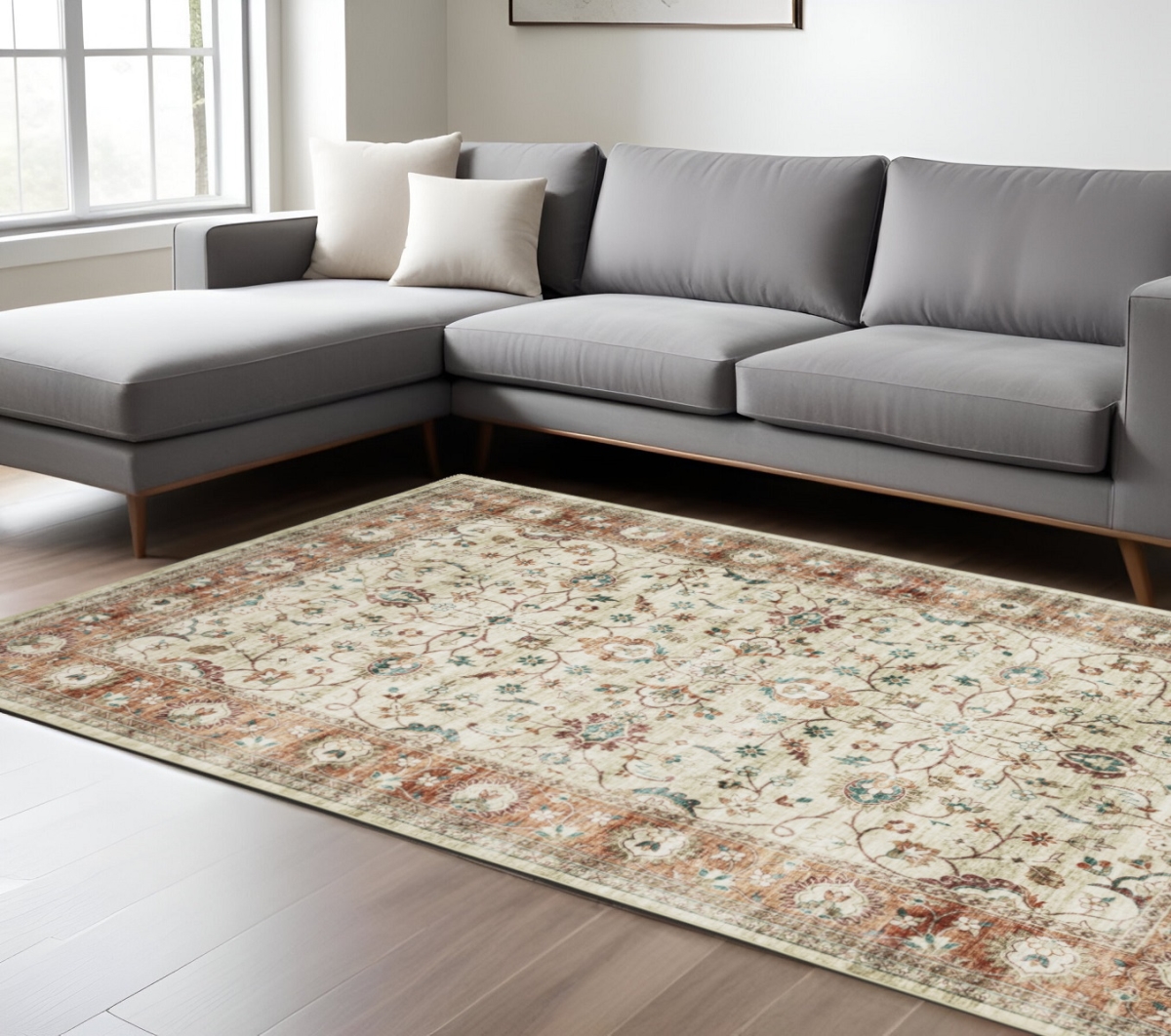 574708 8 x 10 ft. Oriental Distressed Rectangle Area Rug, Ivory & Rust