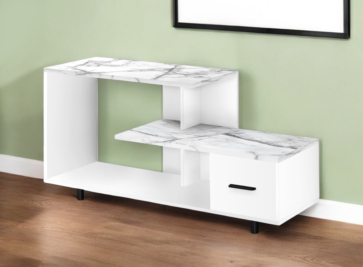 490356 47 in. White Cabinet Enclosed Storage TV Stand