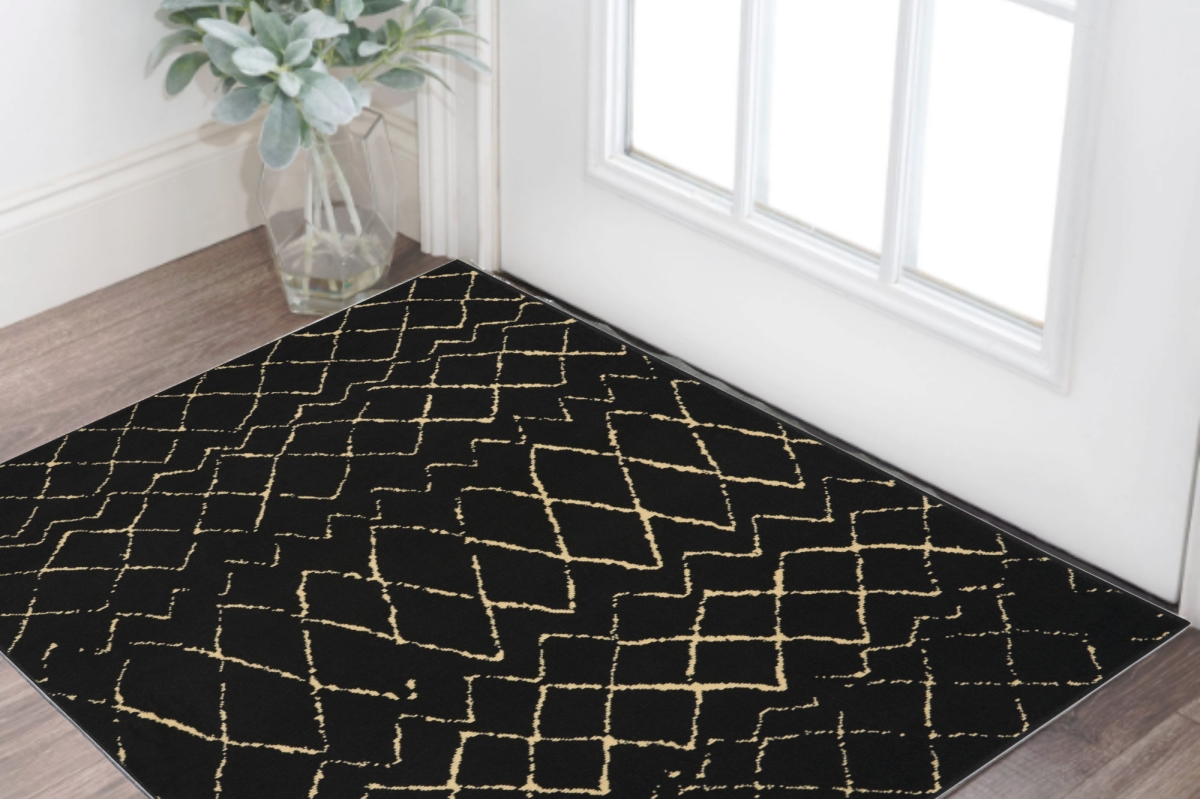 546022 3 x 5 ft. Abstract Power Loom Rectangle Area Rug, Beige & Black