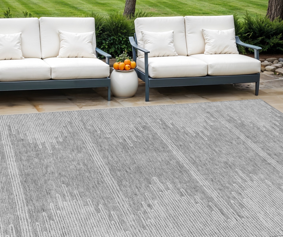 579912 10 x 14 ft. Abstract Washable Indoor & Outdoor Rectangle Area Rug, Gray & Ivory