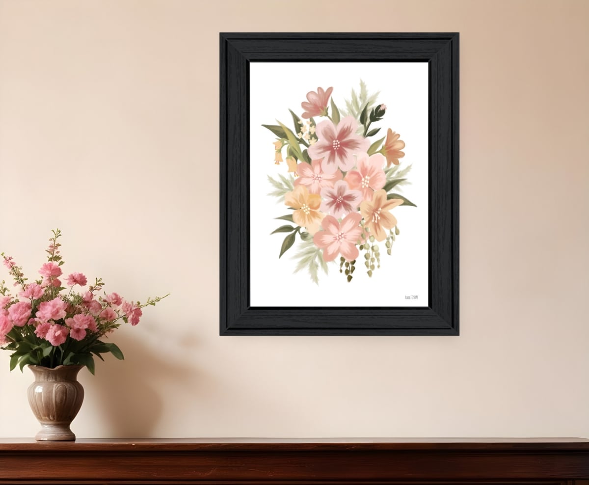 529874 Rectangle Peachy Petals Black Framed Print Wall Art