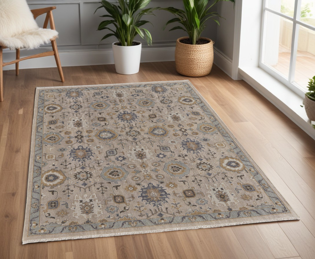 566794 4 x 6 ft. Wool Oriental Hand Knotted Rectangle Area Rug with Fringe, Tan, Brown & Gray