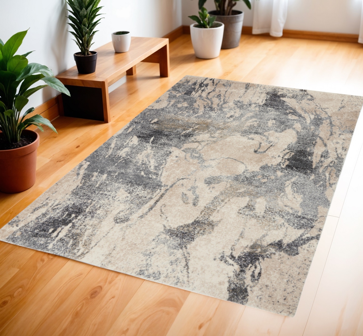 550867 4 x 6 ft. Abstract Distressed Rectangle Area Rug, Cream & Gray