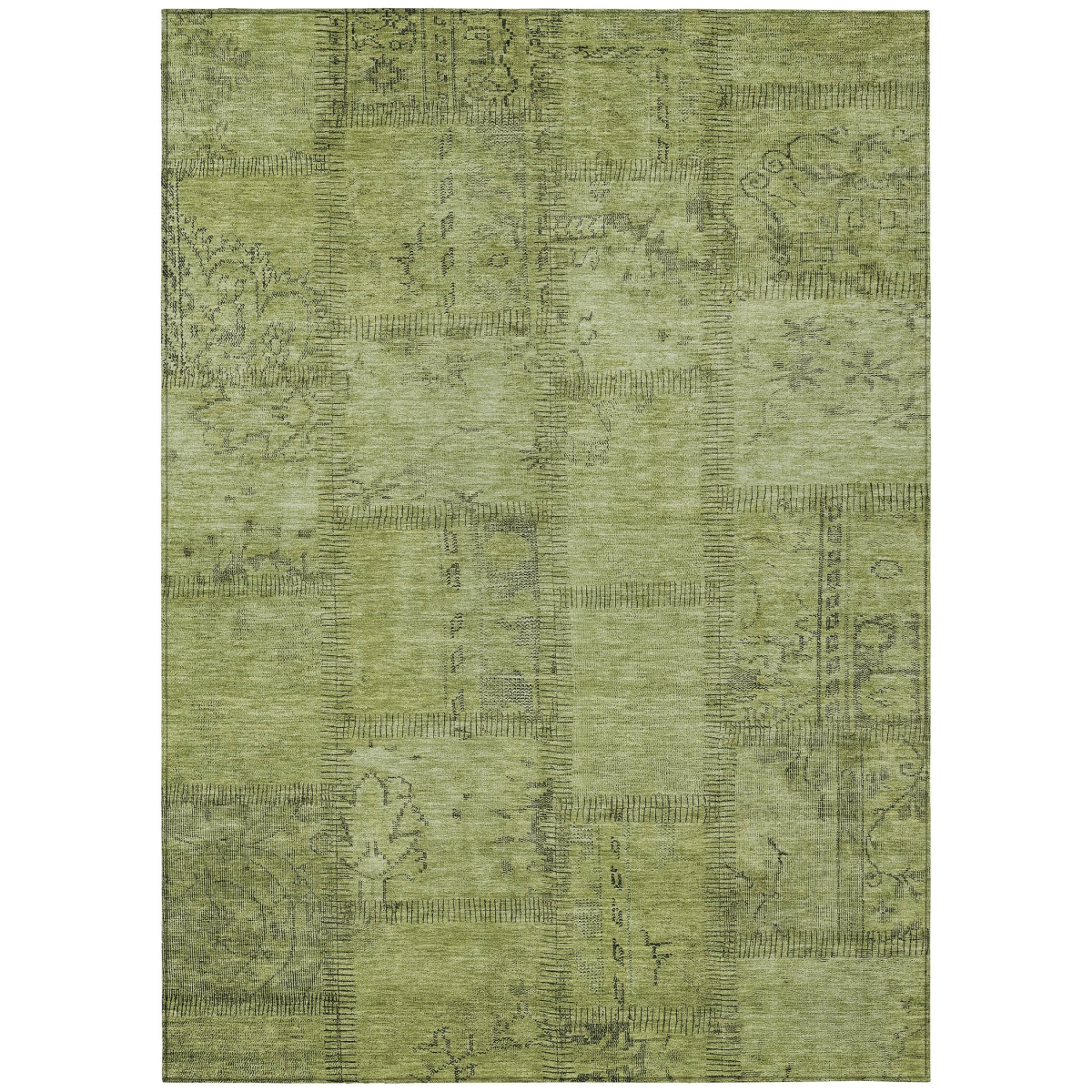 581598 10 x 14 ft. Patchwork Washable Indoor & Outdoor Rectangle Area Rug, Fern Green & Artichoke Green