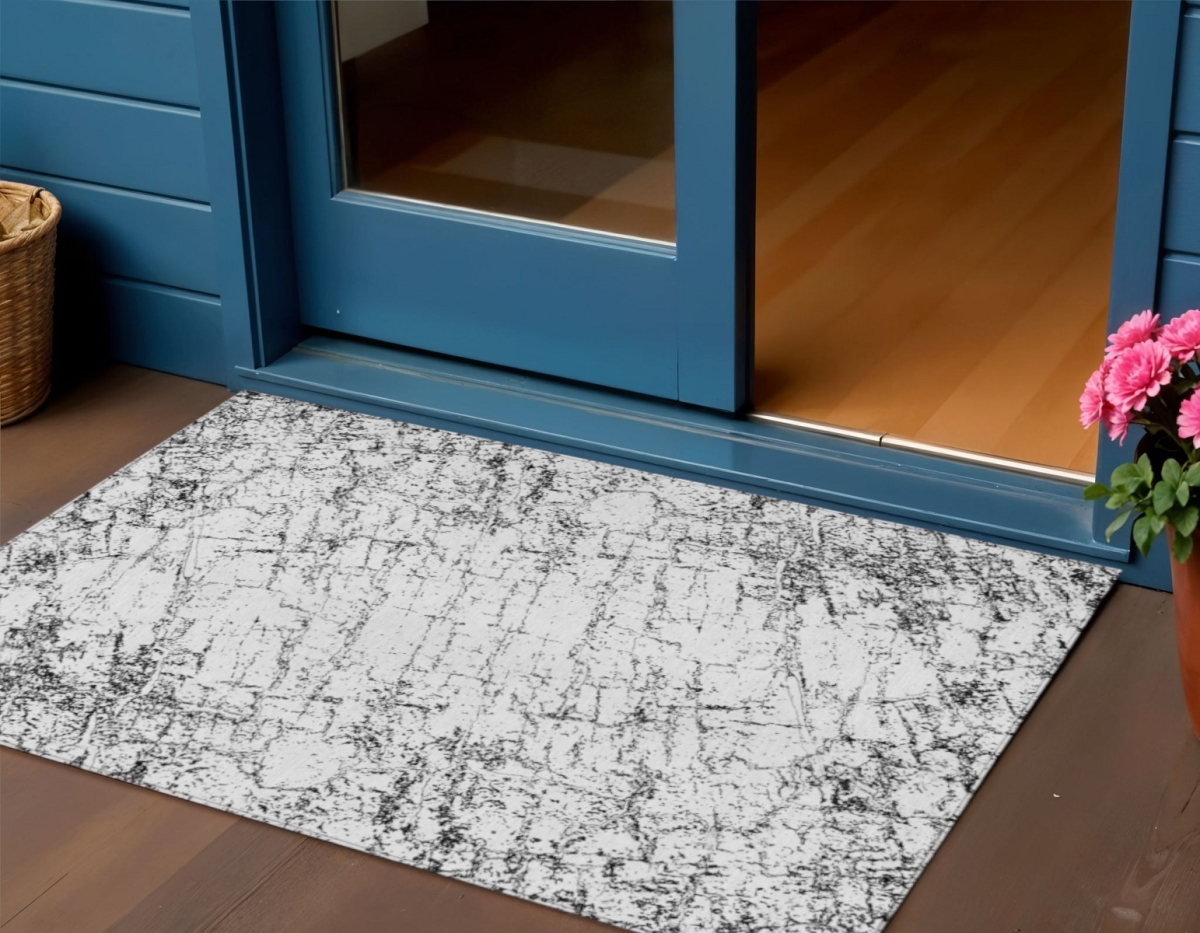 578064 3 x 5 ft. Abstract Washable Indoor & Outdoor Rectangle Area Rug, Black, White & Gray