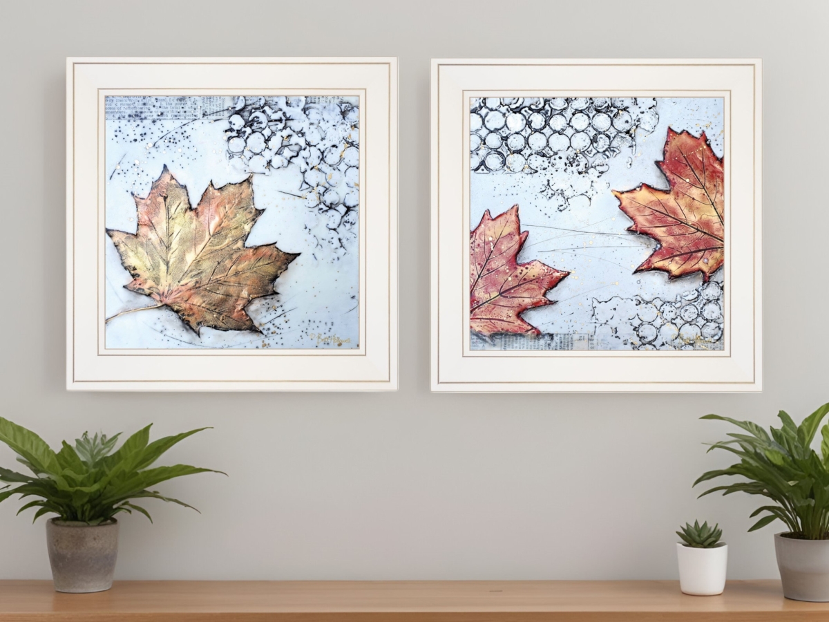 Channeling Fall Leaves Framed Wall Art - White - Set of 2 - Contemporary Design