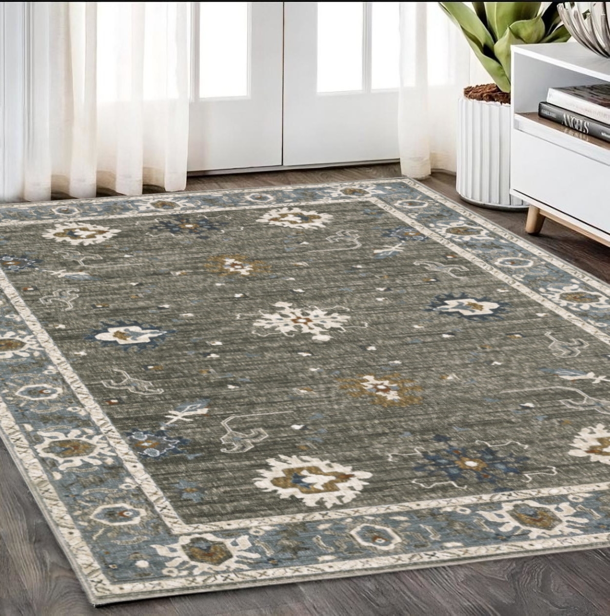 574809 5 x 8 ft. Oriental Rectangle Area Rug, Blue, Ivory & Gray