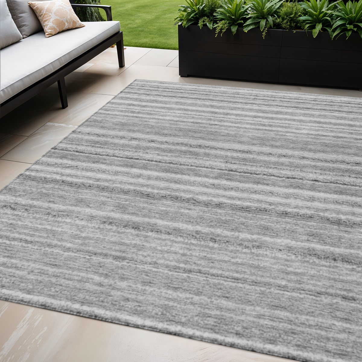 577782 5 x 8 ft. Striped Washable Indoor & Outdoor Rectangle Area Rug, Gray, Silver & Charcoal