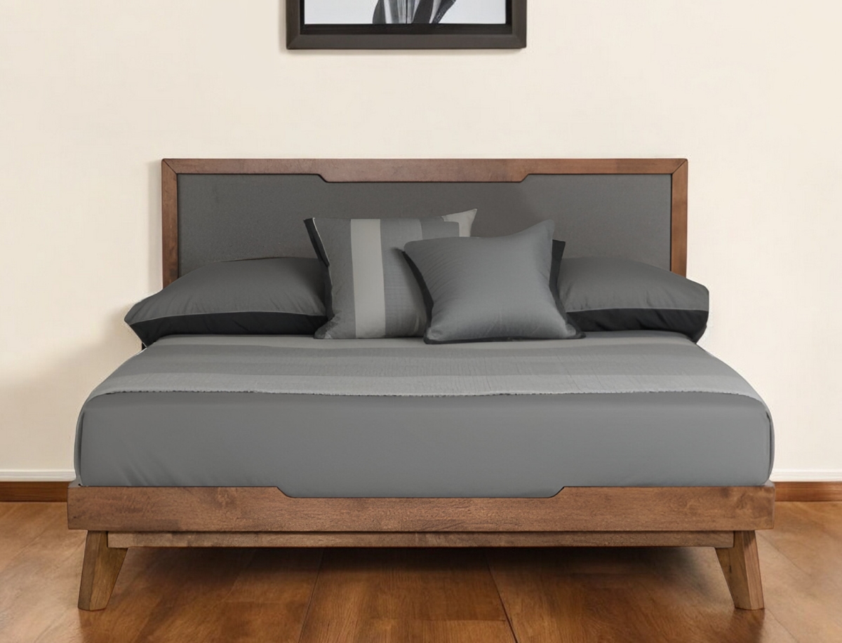 486193 Gray & Brown Wood & Linen King Size Bed Frame