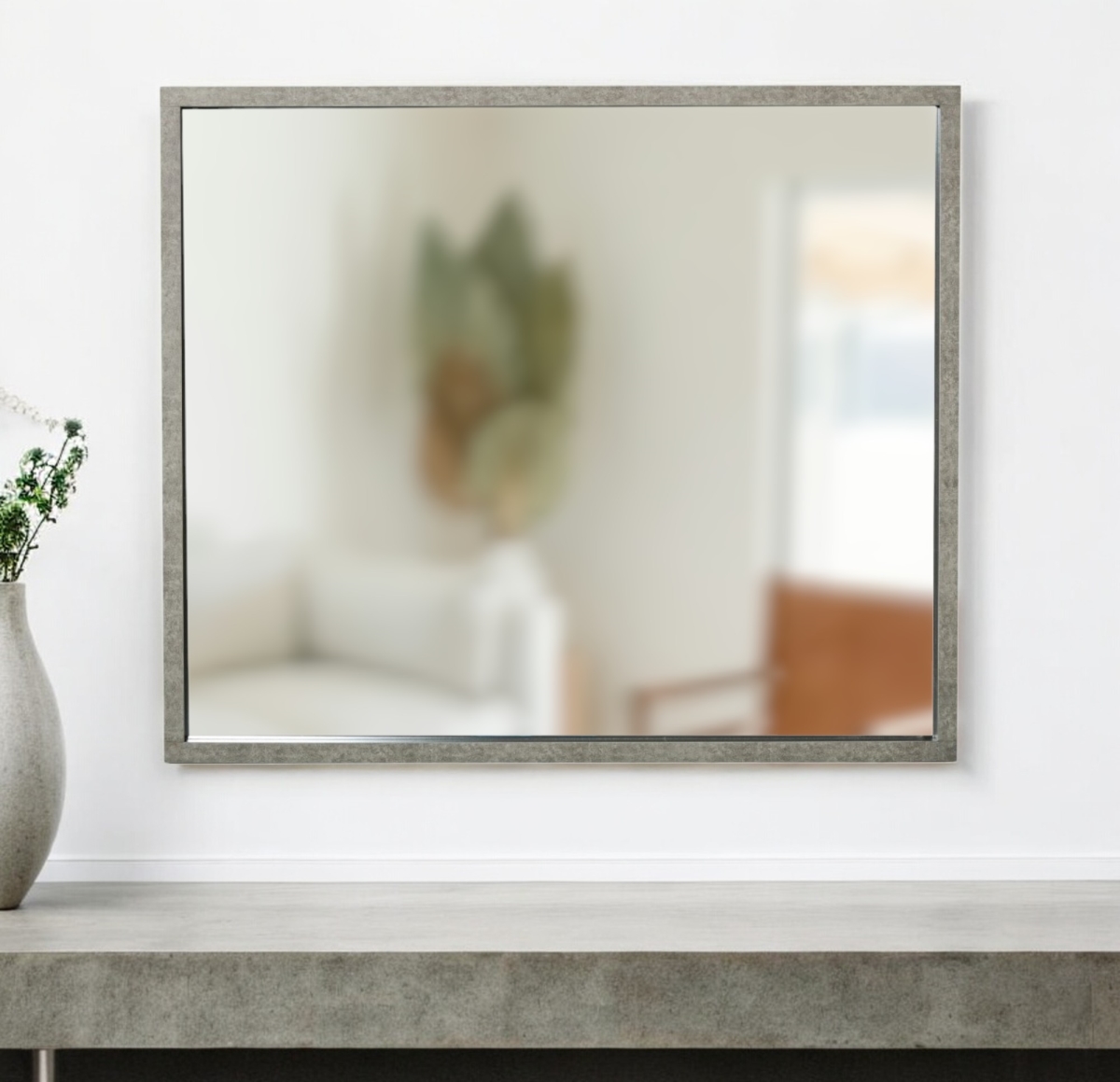 510880 34 in. Gray Faux Concrete Framed Accent Mirror