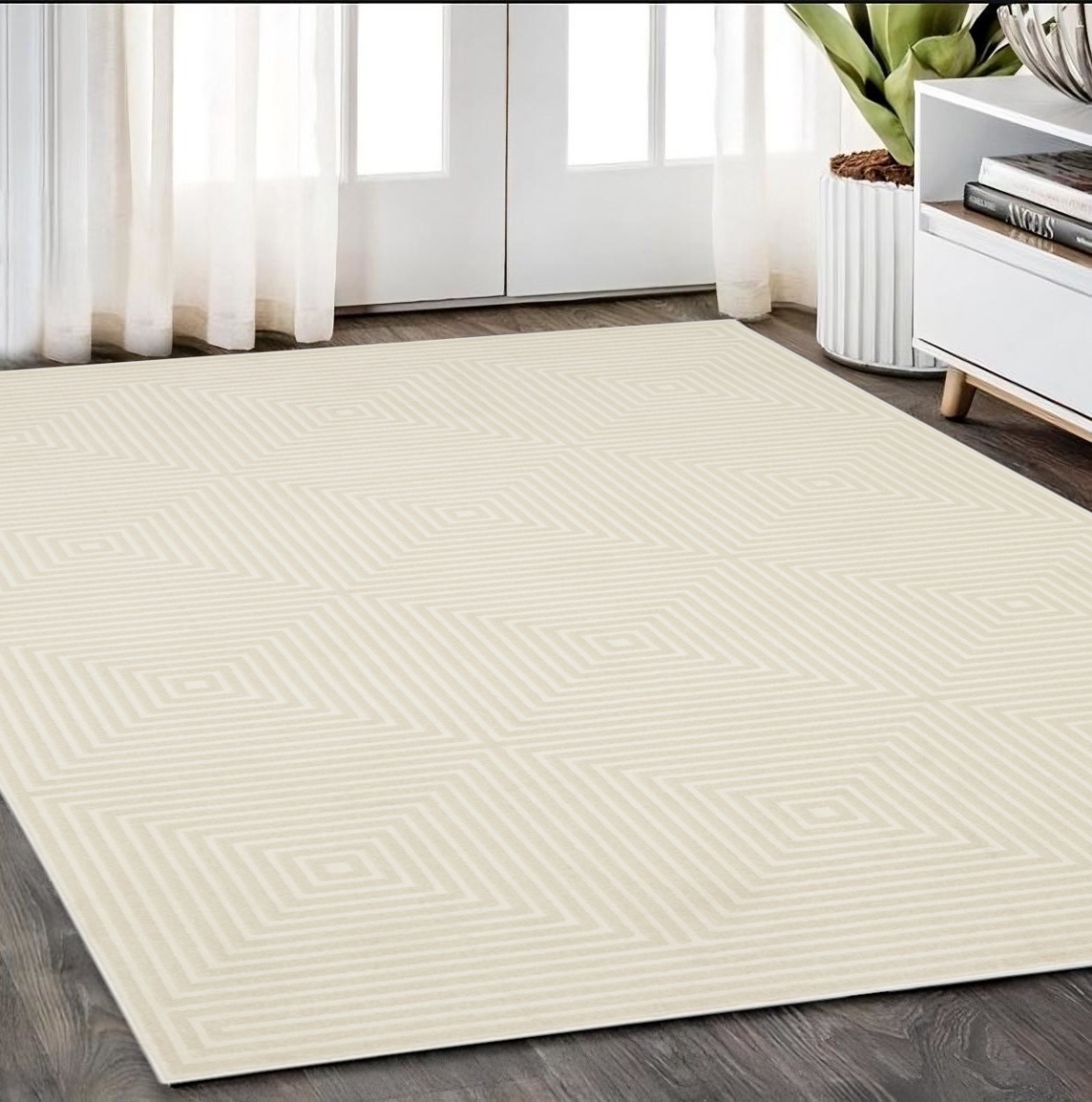 575443 5 x 8 ft. Geometric Rectangle Area Rug, Ivory & Beige