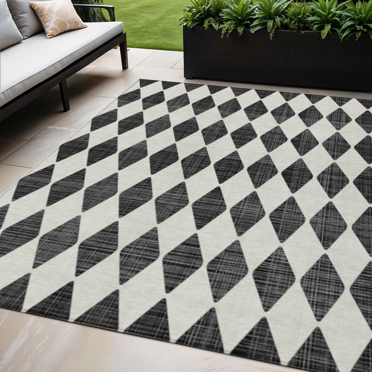 577014 5 x 8 ft. Geometric Washable Indoor & Outdoor Rectangle Area Rug, Black