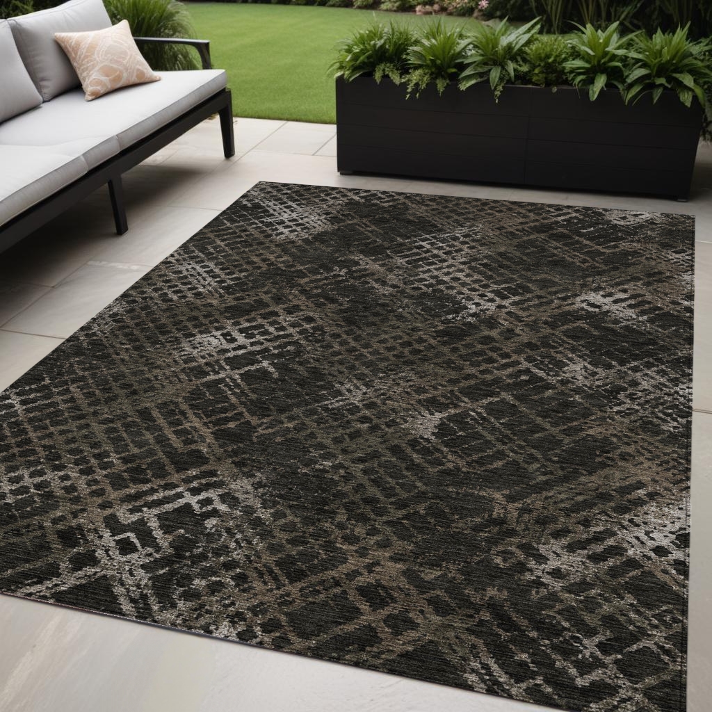 588305 5 x 8 ft. Geometric Washable Indoor & Outdoor Rectangle Area Rug, Brown & Chocolate