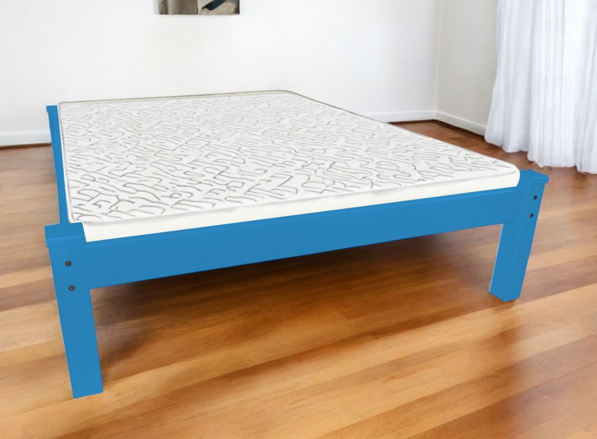 546720 Traditional Caribbean Blue Solid Wood Queen Size Bed Frame - 800 lbs