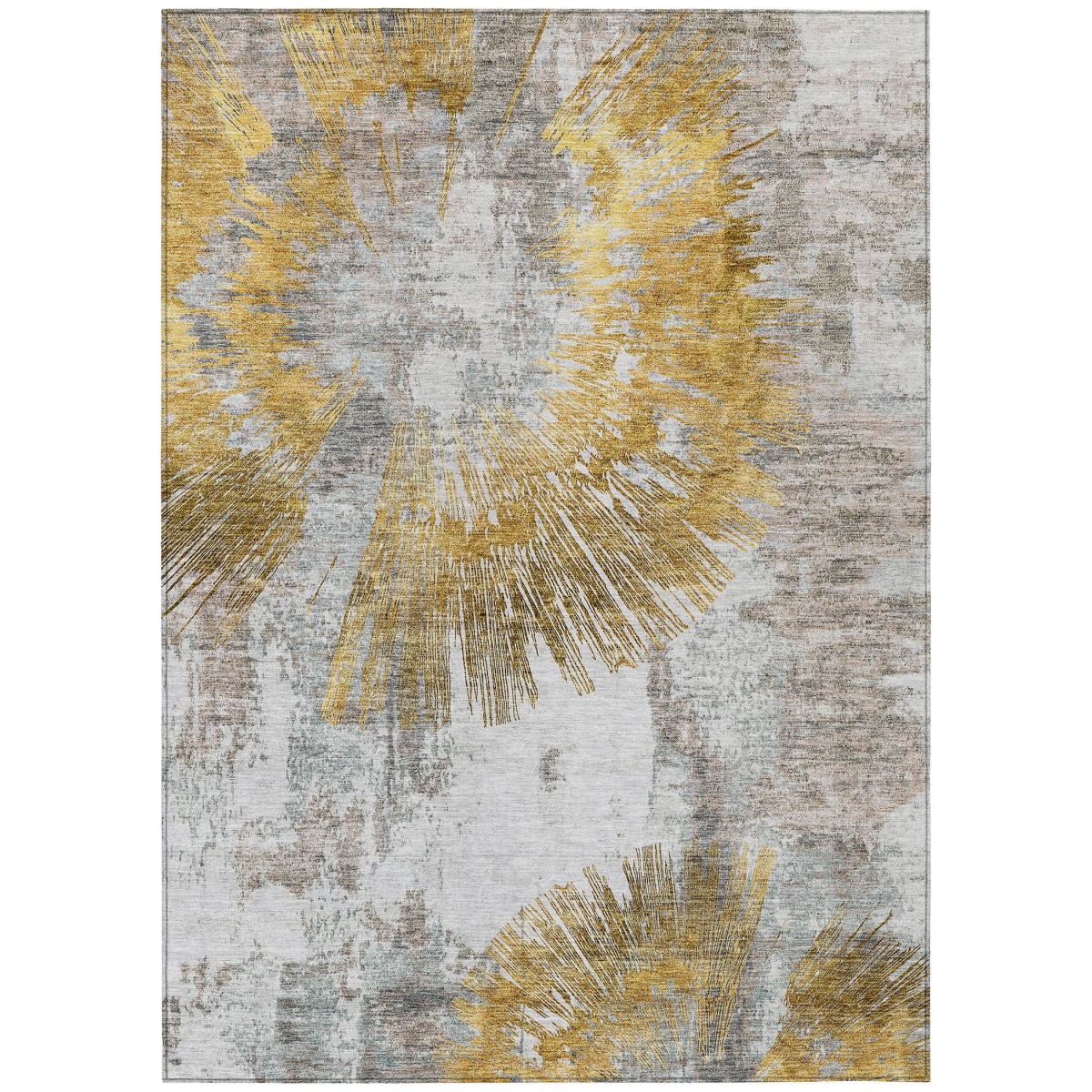 586353 10 x 14 ft. Abstract Washable Indoor & Outdoor Rectangle Area Rug, Gold, Beige & Ivory