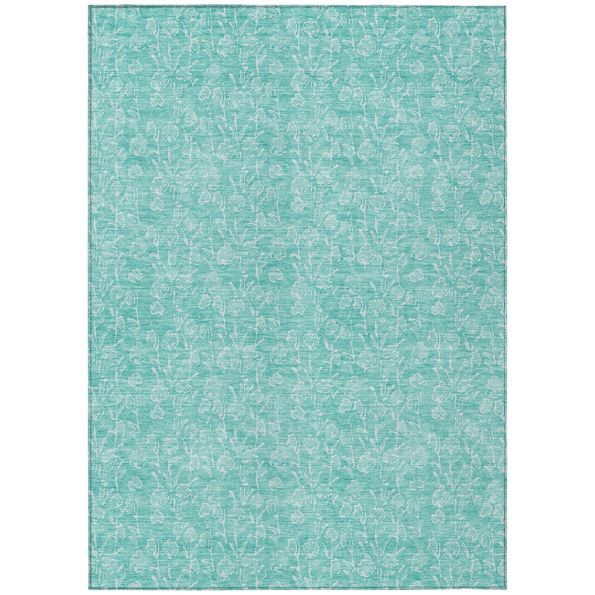 581887 10 x 14 ft. Floral Washable Indoor & Outdoor Rectangle Area Rug, Teal Blue & Ivory