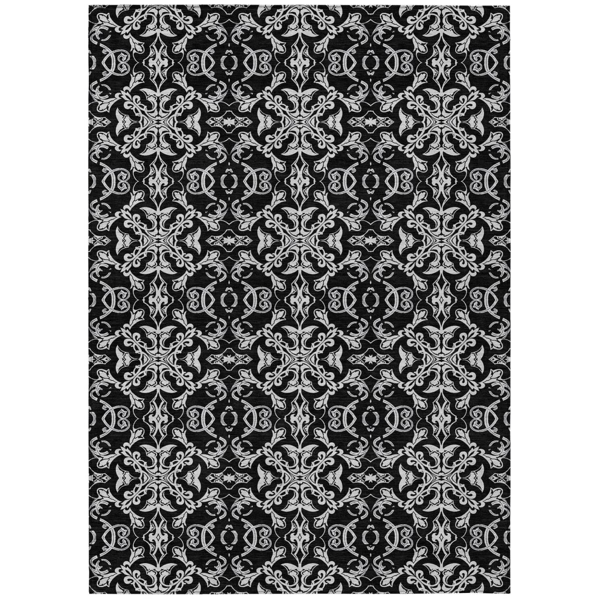 586865 5 x 8 ft. Medallion Washable Indoor & Outdoor Rectangle Area Rug, Ivory & Black