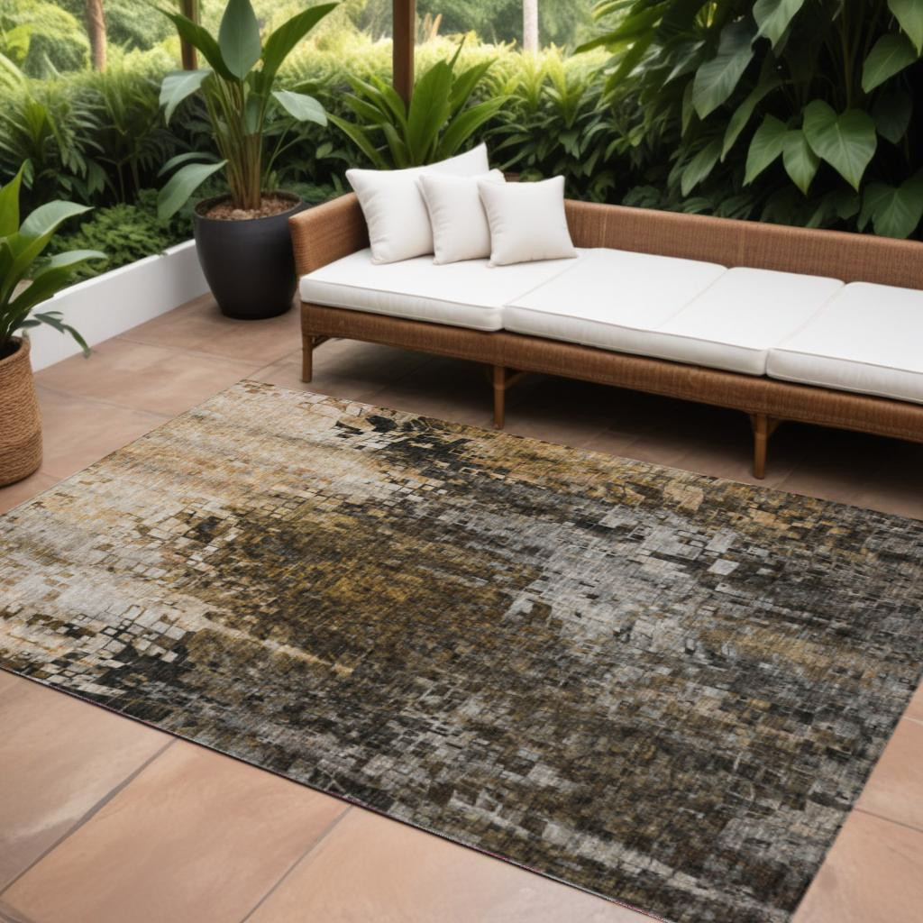 577239 9 x 12 ft. Abstract Washable Indoor & Outdoor Rectangle Area Rug, Brown & Copper