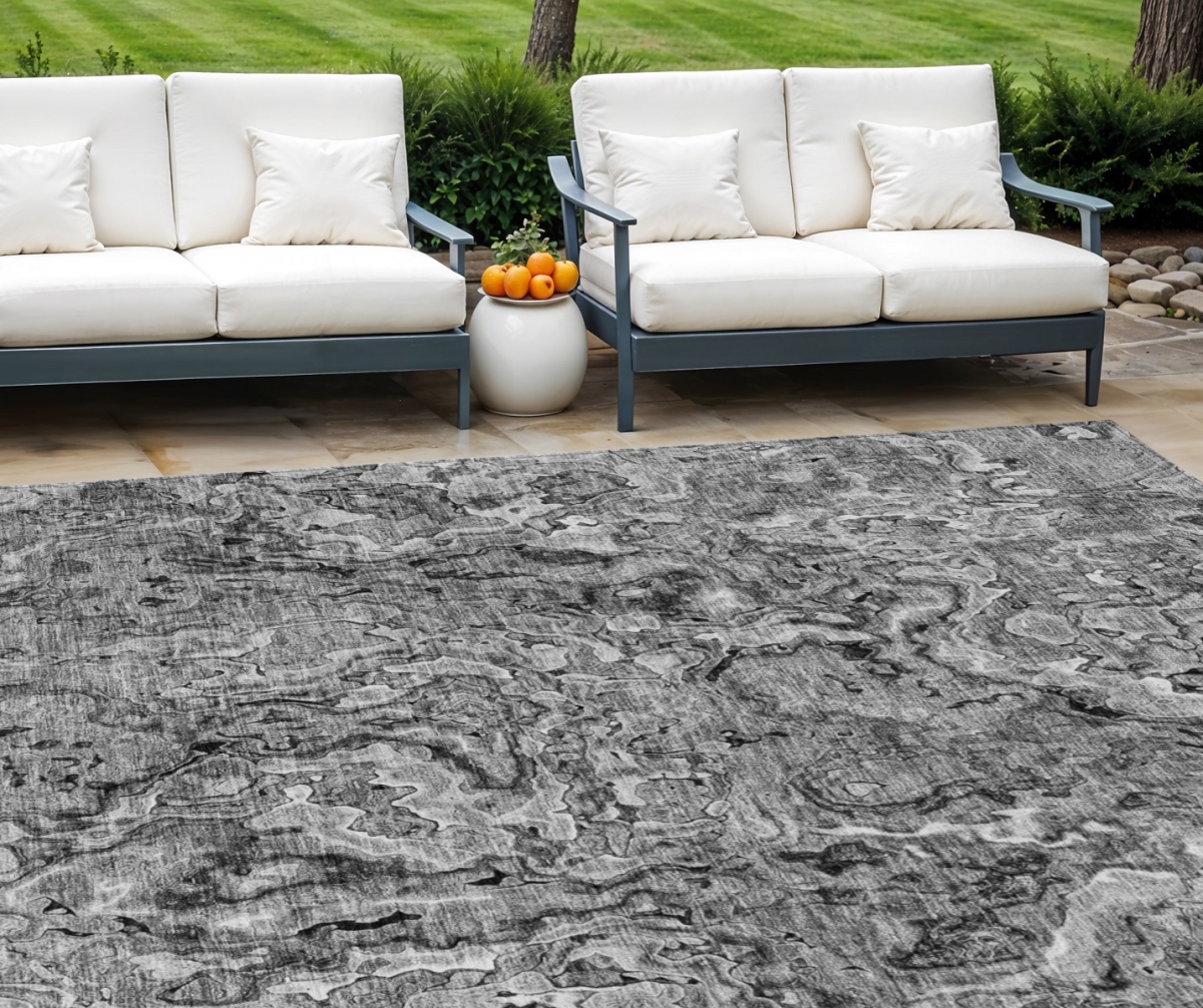 588473 10 x 14 ft. Abstract Washable Indoor & Outdoor Rectangle Area Rug, Gray, Charcoal & Silver