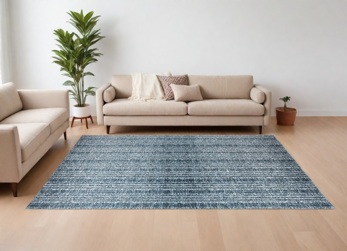 567684 10 x 13 ft. Power Loom Rectangle Area Rug, Blue & Ivory