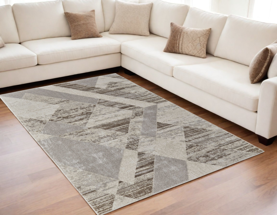 567812 5 x 8 ft. Geometric Power Loom Rectangle Area Rug, Ivory, Gray & Brown