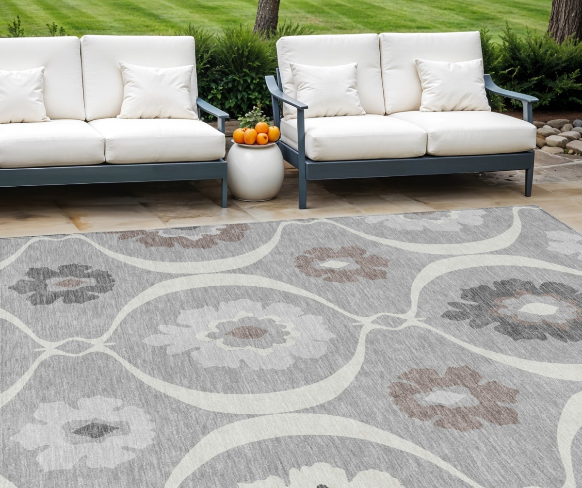 589613 10 x 14 ft. Medallion Washable Indoor & Outdoor Rectangle Area Rug, Gray, Charcoal & Brown