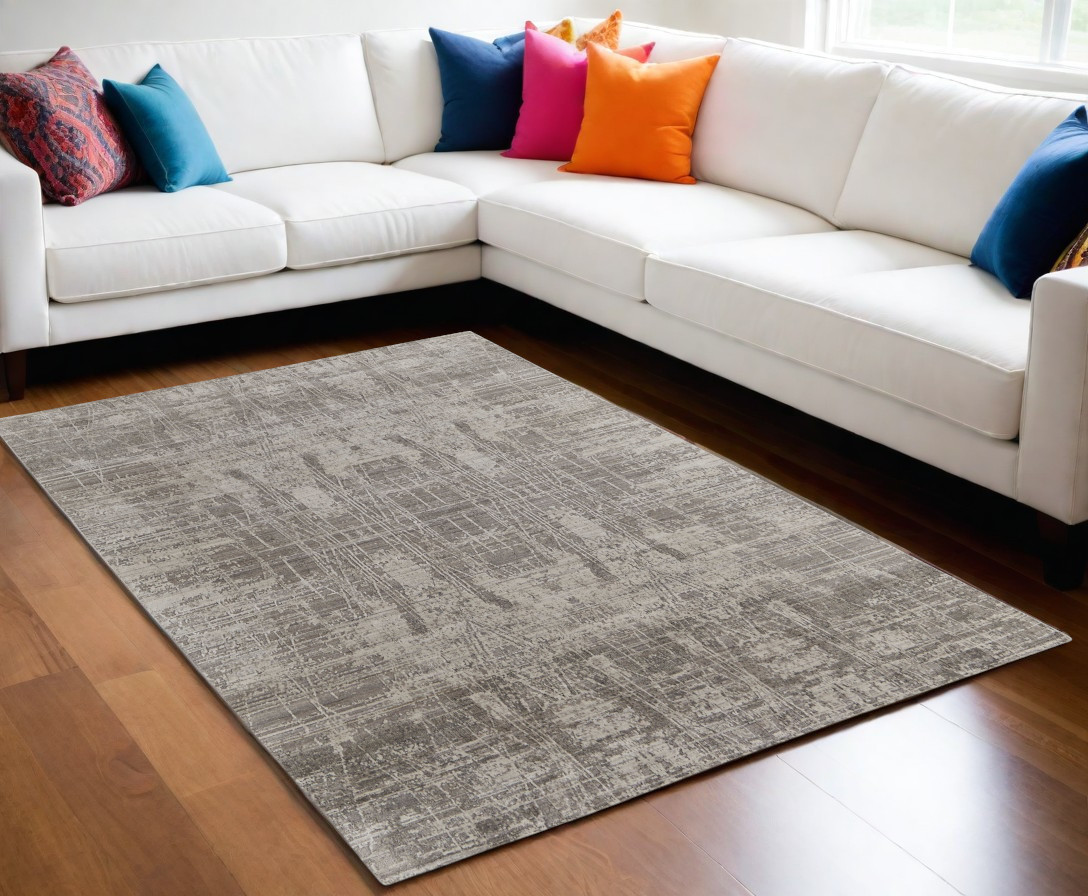 566893 5 x 8 ft. Abstract Hand Woven Worn Faded Rectangle Area Rug, Gray & Silver