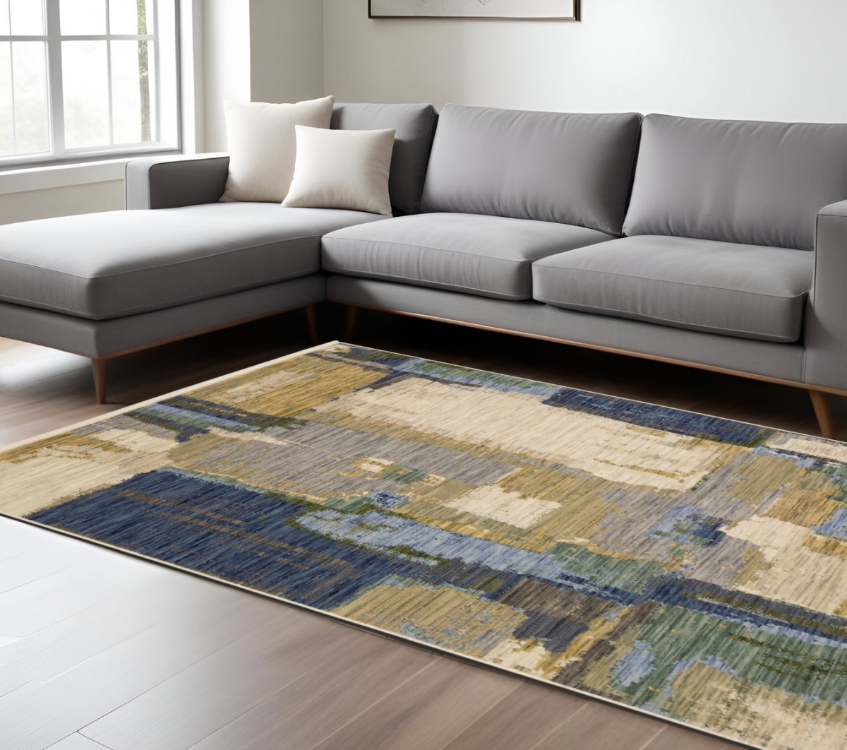 575909 7 x 10 ft. Abstract Rectangle Area Rug with Fringe, Blue & Green