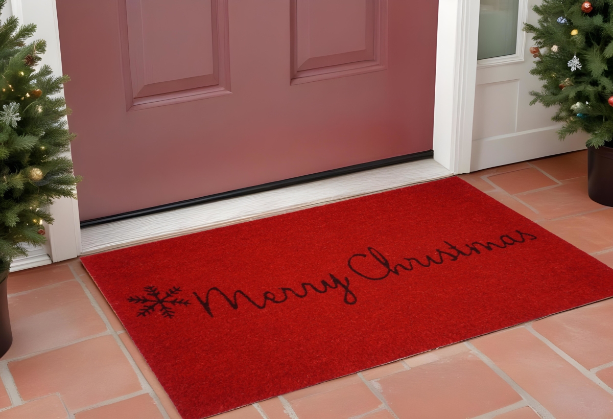 555290 24 x 36 in. Red & Black Coir Merry Christmas Outdoor Door Mat