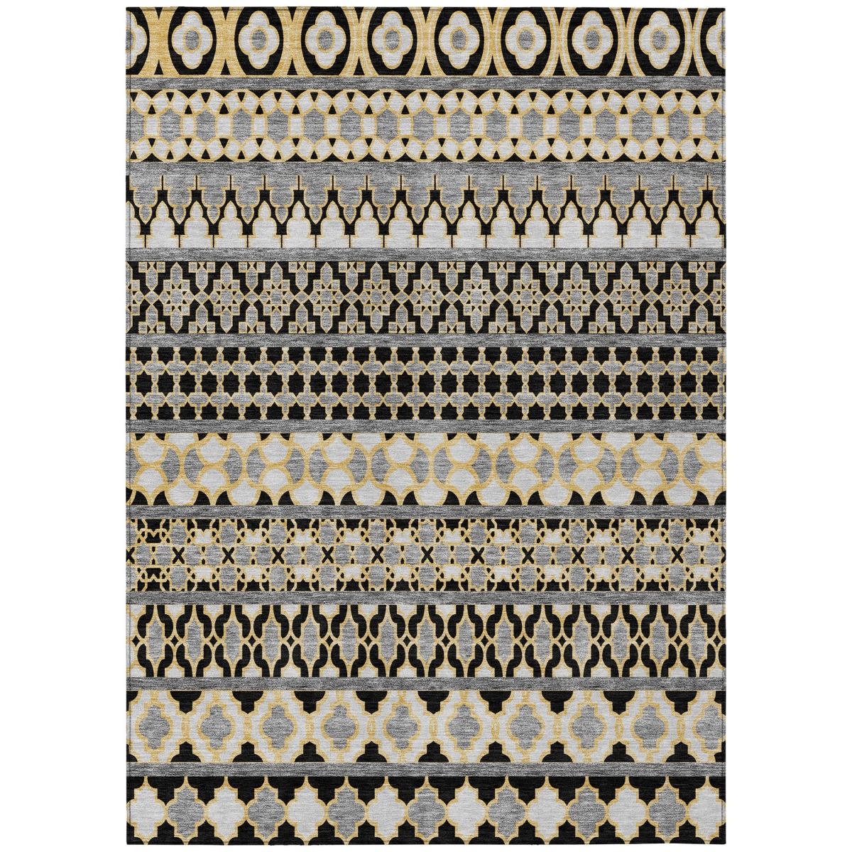 583215 10 x 14 ft. Quatrefoil Washable Indoor & Outdoor Rectangle Area Rug, Charcoal, Gray & Gold