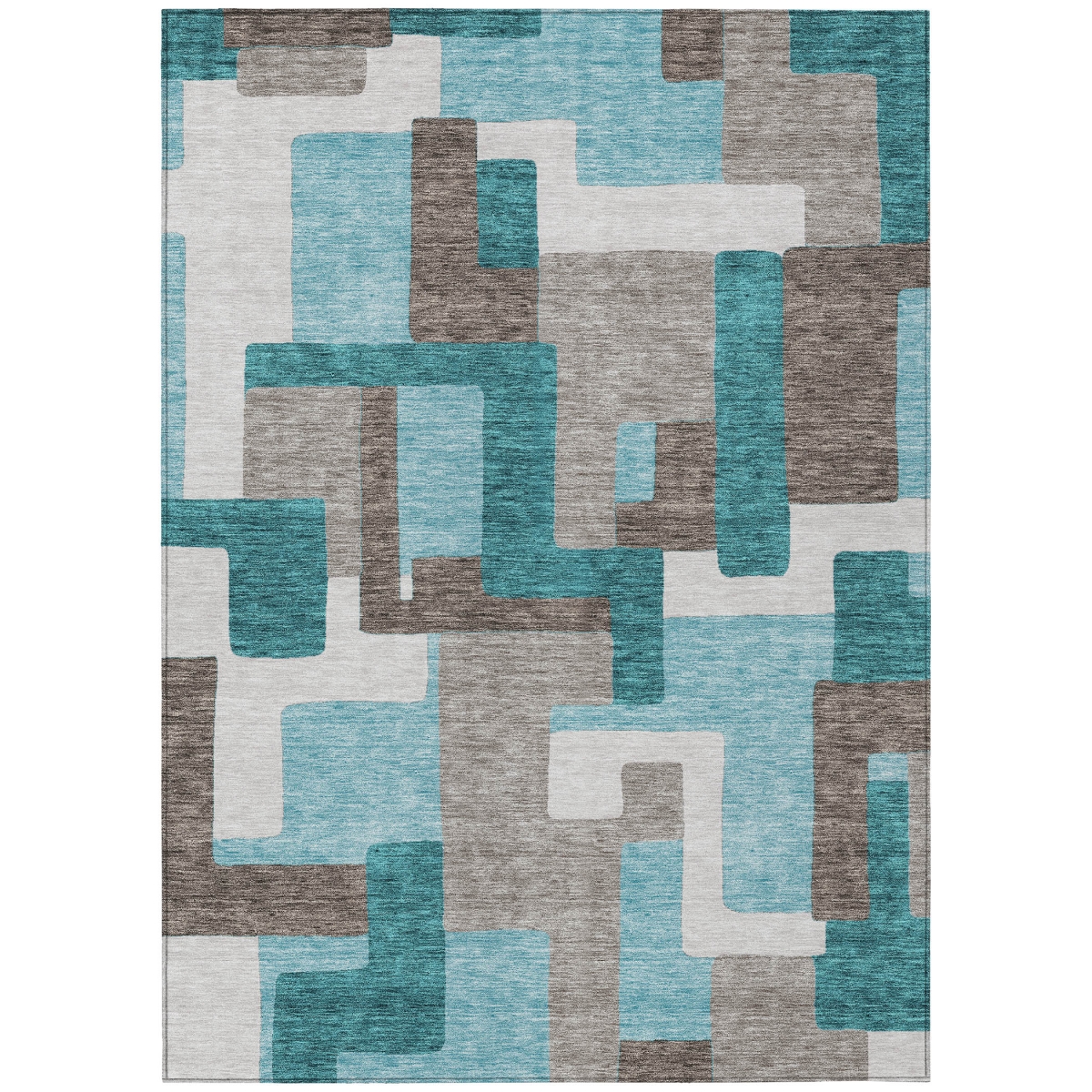 584175 10 x 14 ft. Abstract Washable Indoor & Outdoor Rectangle Area Rug, Teal Blue, Aqua & Beige