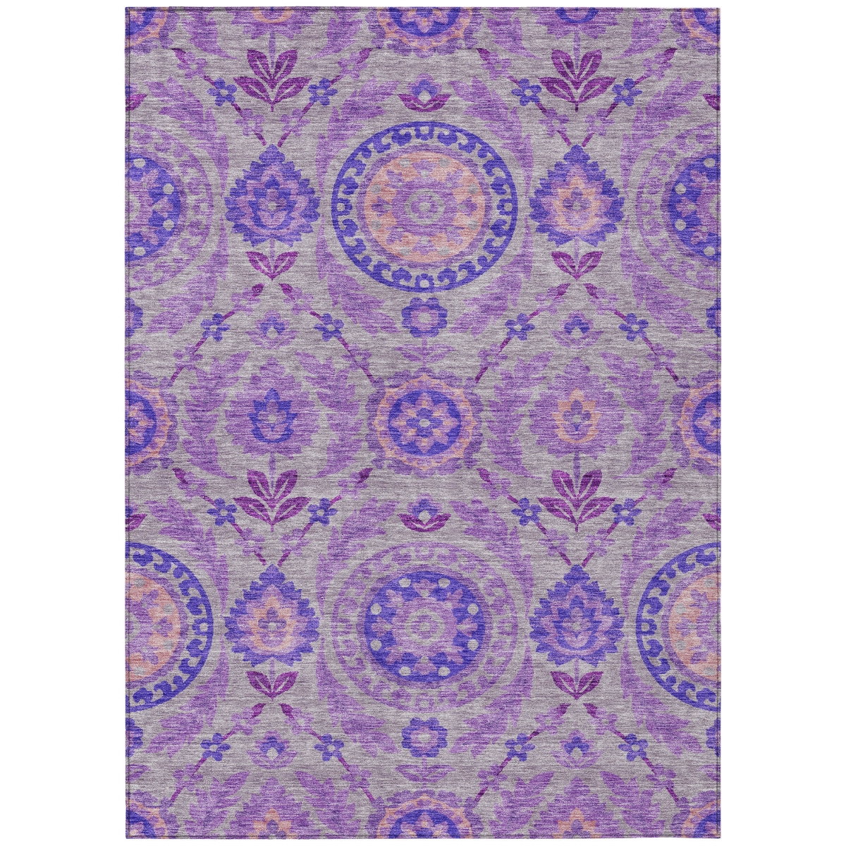 584919 10 x 14 ft. Floral Washable Indoor & Outdoor Rectangle Area Rug, Lavender, Lilac & Gray
