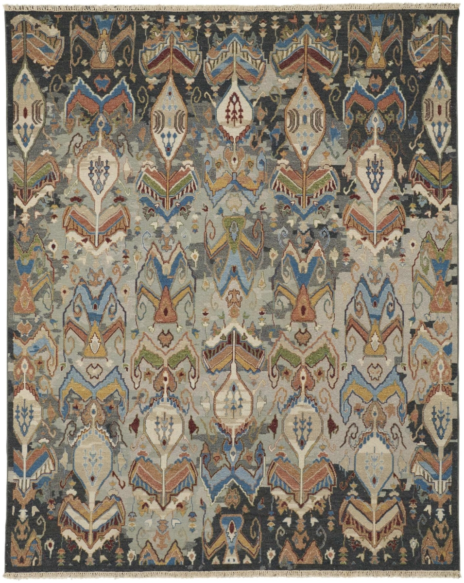 567343 8 x 10 ft. Blue, Gray & Brown Wool Ikat Hand Knotted Rectangle Area Rug with Fringe