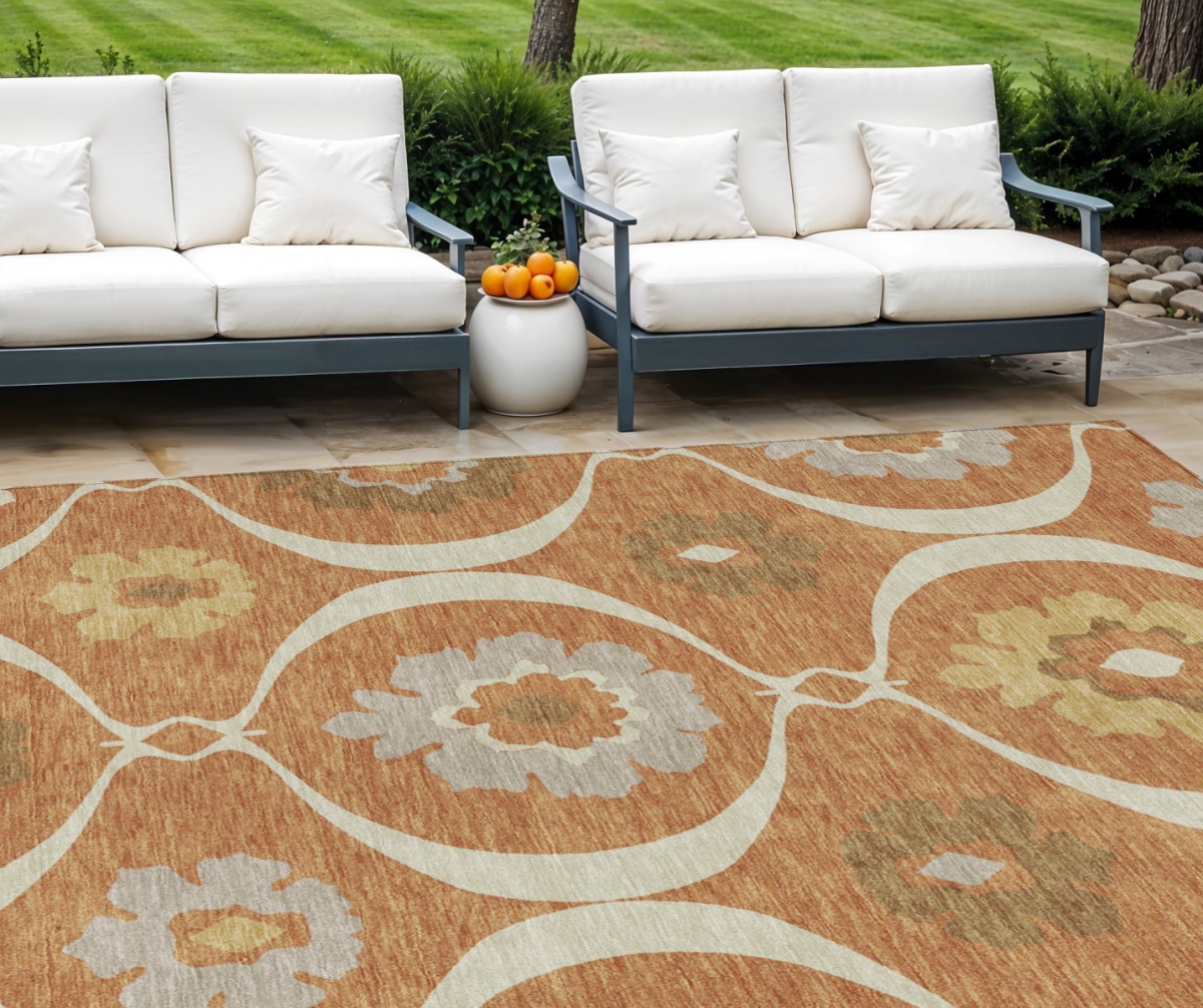 589643 10 x 14 ft. Medallion Washable Indoor & Outdoor Rectangle Area Rug, Orange, Copper & Gray