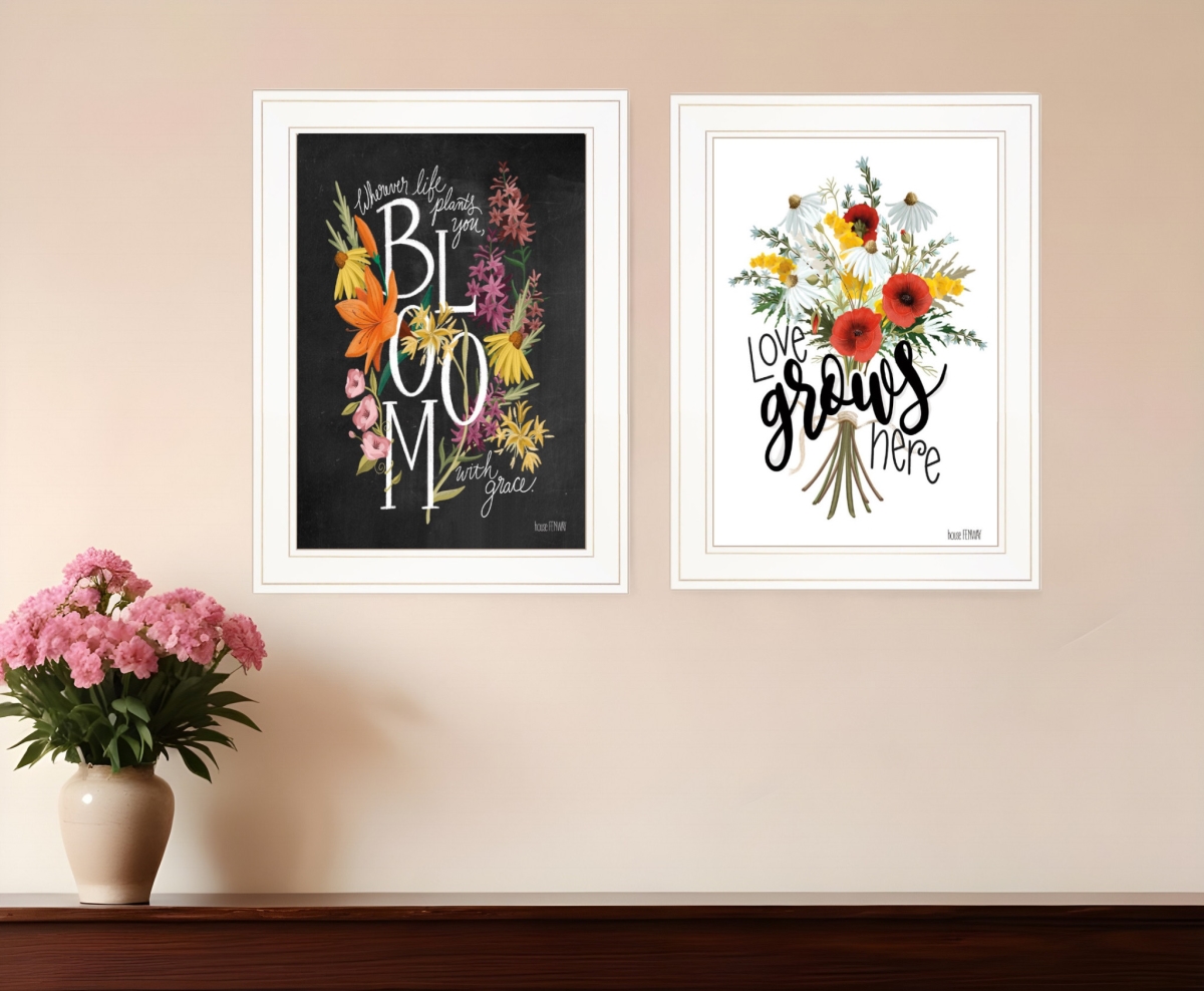 407963 Love & Bloom White Framed Print Wall Art - Set of 2