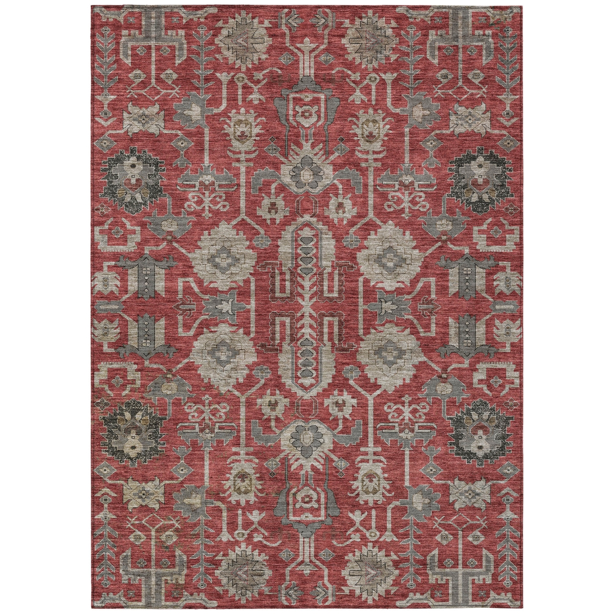 582133 10 x 14 ft. Oriental Washable Indoor & Outdoor Rectangle Area Rug, Red, Beige & Charcoal