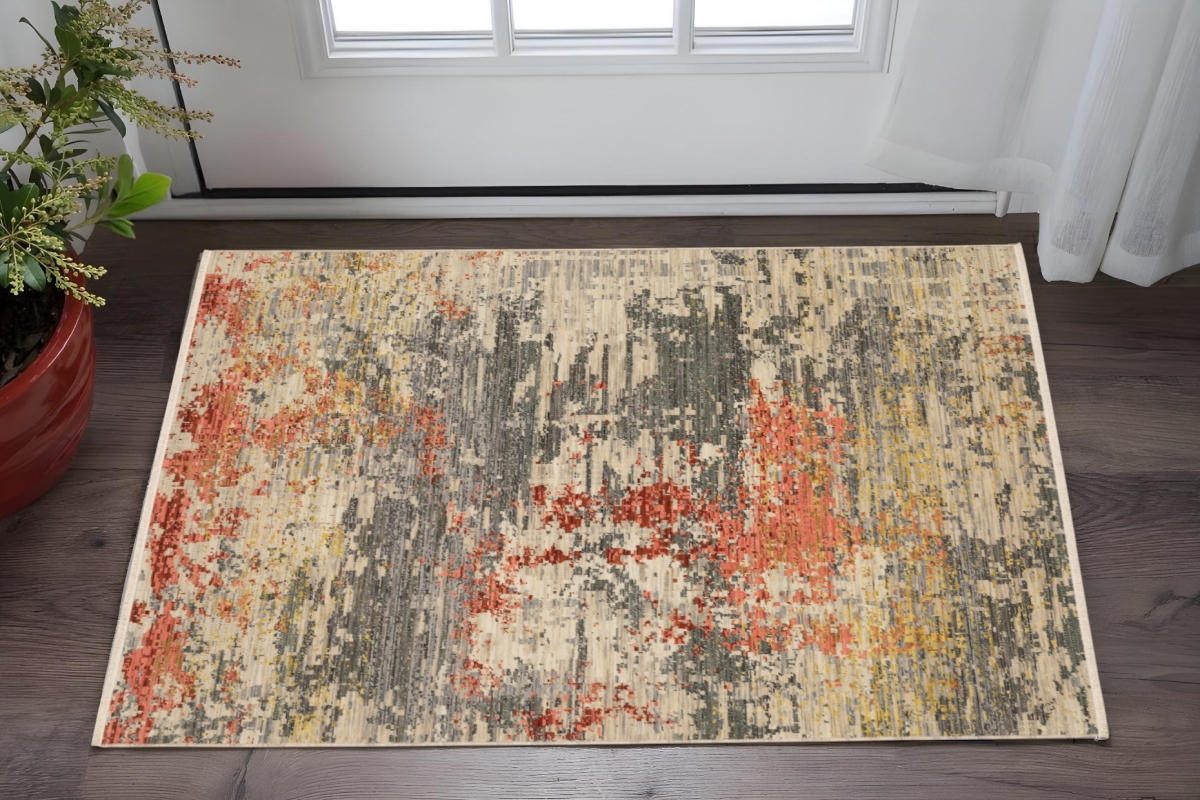 575200 2 x 3 ft. Abstract Rectangle Area Rug with Fringe, Beige & Pink